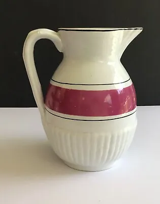 Antique OH 1880’s Potters’ Cooperative Co. White Ironstone Pitcher Rose Band 6” • $35