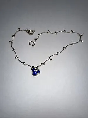 Disney Anklet Silver Tone Bar Links Blue Stone Mickey Mouse Head Dangle Charm 9  • $12.29