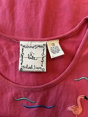 Michael Simon Lite Womens Embroidered Flamingos Under The Sea Dress Blue Size S • $29.99