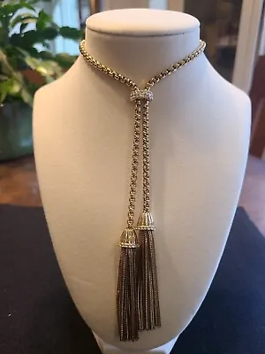 J. Crew Necklace Gold Tone Designer Pave Crystal Detailed Tassel Necklace  • $45