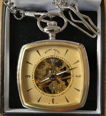 Mount Royal Mechanical Pocket Mens Watch VGC Complete With Box And Chain • $18.64
