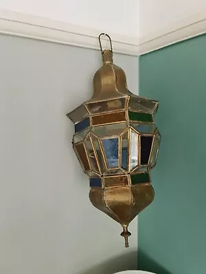 £126 • Buy Moroccan Lantern Coloured Glass Brass Handcrafted Eastern Hanging Lamp Vintage 