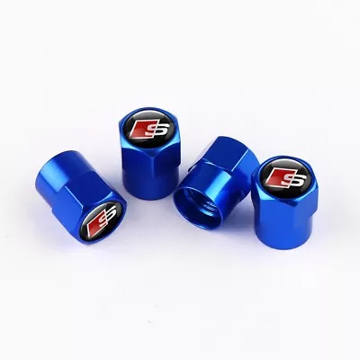 S-Line Universal Fitting Car Wheel Metal Dust Valve Caps - Set Of 4 In BLUE • $5.60