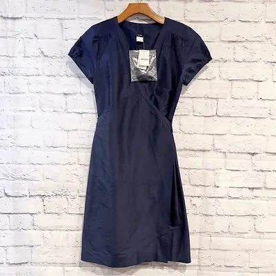 J Crew Navy Blue Silk Taffeta Cap Sleeve Wrap Dress Size 4 NWT • $35