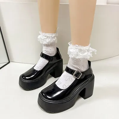 Womens Chunky Round Toe Lolita Gothic Punk Heels Buckle Mary Jane Platform Shoes • £33.55