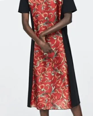 Zara Womens Black Red Chain Print Maxi Dress Top Summer Beach Abaya Small 8  • £9.99