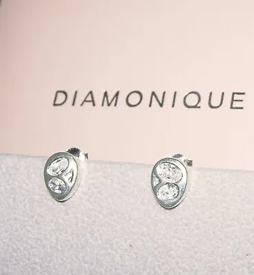 Diamonique 1cm Clear Stone Set Pierced Stud Earrings Sterling Silver Studs Qvc • £11.99