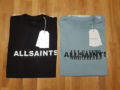 All Saints Organic Cotton Crew T-Shirt Black Blue • £25.99