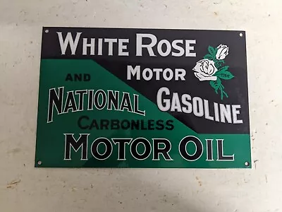 ! Vintage White Rose Gasoline Motor Oil Porcelain Metal Gas Station Sign • $119.99