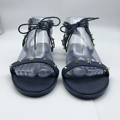 Melissa + Jason Wu Navy Blue Artemis Studded Flat Sandals Size 8 Gladiator Jelly • $26.24