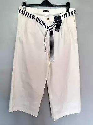 M&S Wide Leg White Trousers Cotton Stretch High Waist UK20 Regular NEW TAGS • $24.89