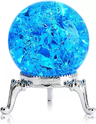 Crystal Ice Cracked Ball With Stand 40mm Paperweight Crystal Fengshui Sphere • $13.44