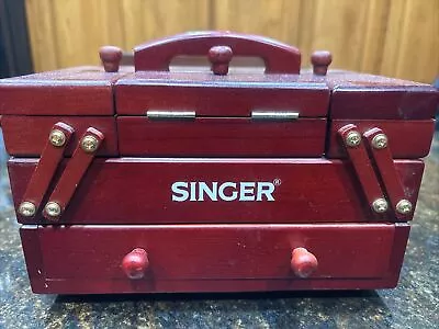 Singer Small Wooden Accordion Style Sewing Chest Storage Box & Thread Vintage • $34.99