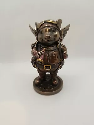 Stunning Cold Cast Bronze Steampunk Aviator Flying Piggy Figurine • $39.99