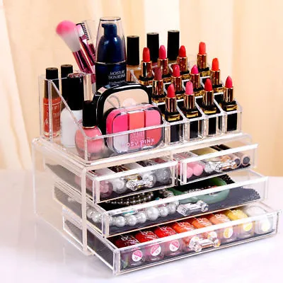 £6.99 • Buy Acrylic Cosmetic Make Up Organiser Clear Drawer Display Tray Storage Vanity Bags