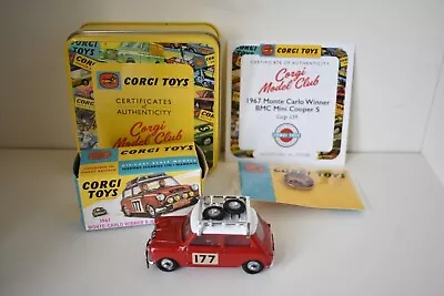 Corgi Model Club 1967 Monte-Carlo BMC Mini Cooper 'S' Certificate/Badge/Tin (O • $50.51