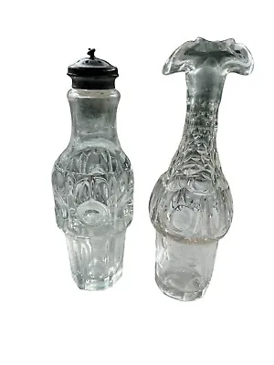 Vintage Cruet Set Of Two Glass One With Silver Plated Top Clear • $22