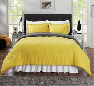 All-Seasons Reversible Comforter Set Canary Yellow Grey King  • $34.99