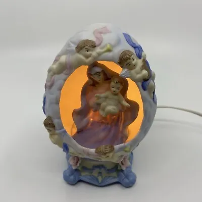 Vtg Madonna & Child Porcelain Night Lamp AVON Mary Baby Jesus Cherubs Works! • $14.99