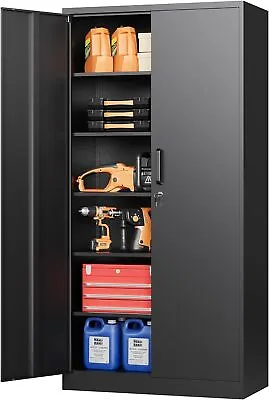 Metal Garage Storage Cabinet With 4 Adjustable Shelves 2 Locking Door For Home • $189.99
