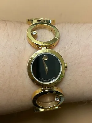 Movado Ono Women's Diamond Bracelet Watch 1811 Black Face Gold Plated • $795
