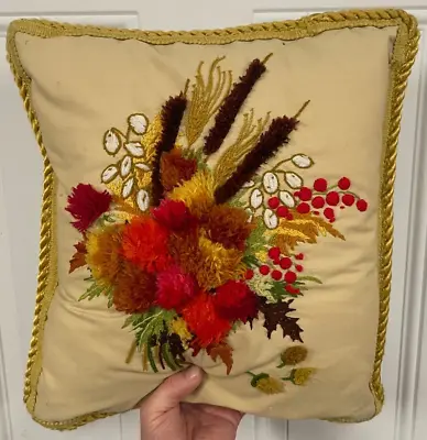Vintage Mid Century Multi Colors Flowers Throw Pillow Decor 16  X 16  1960's? • $39.90