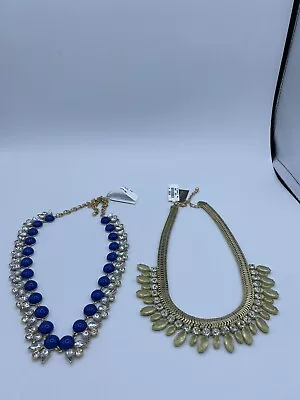 Lot 2 Natasha Necklaces Gold Tone Blue Bubble Bead Green Rhinestone 18” • $20.75