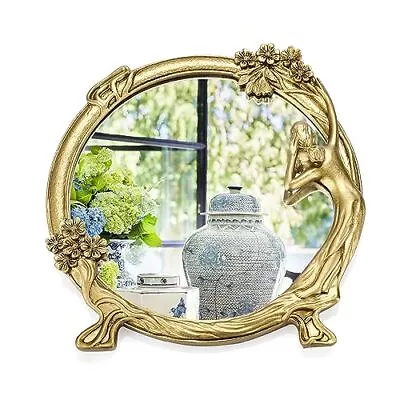 Vintage Mirror For Wall Round Gold Antique Mirror Wall Mounted Makeup Mirror ... • $30.15