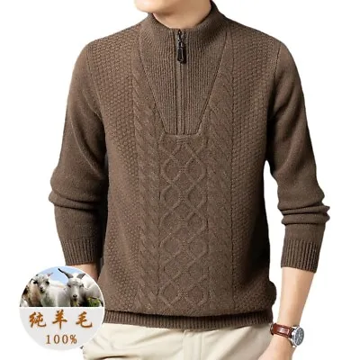 Men's New Thickened 100% Wool Sweater Half Turtleneck Loose Large Size Sweater • $99.53