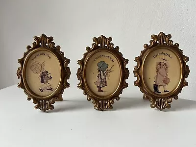 VTG Rococo Style 3 Holly Hobbie Prints Oval Pictures Gold Frame Miniatures • £20