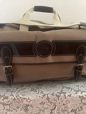 VTG Eddie Bauer Edition Ford Duffle Bag Canvas Leather KhakiBeige 22 X12 X11 EUC • $45