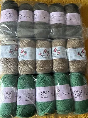 Joblot My Love Yarn Flat Tape Knit Yarn 15x100g Balls Clearance Green Beige • £17