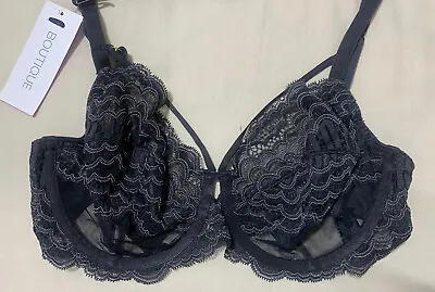 M&S BOUTIQUE X DAMARIS SCALLOP LACE UNDERWIRED NonPADDED BALCONY BRA In GREY 36A • £10.99