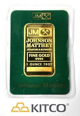 Vintage Johnson Matthey 1 Oz Fine Gold Minted Bar 9999 Green Assay Card #A 59731 • $2600