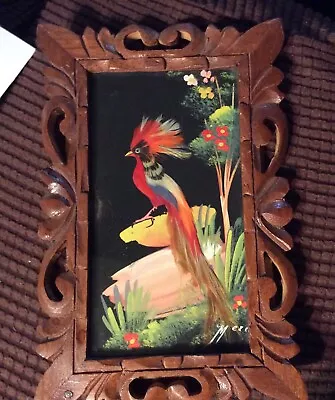 Mexican Vintage Feathercraft Framed Art 9 X 6 Bird Art • $9