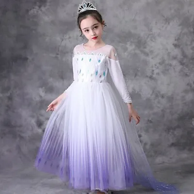 Elsa Snow Queen Outfit Girls Costume Cosplay Dress  With Crown • $18.98