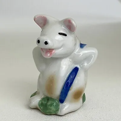 Vintage Pig Figurine Porcelain Japan Vintage 50s White Glaze Pink Blue Green • $9.95