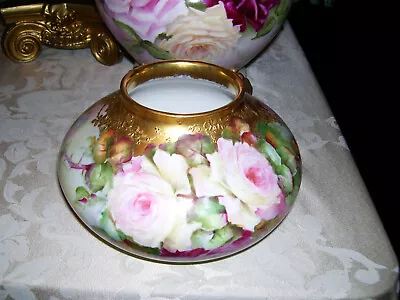 B & Co LIMOGES Porcelain Squat Vase; Multi Colored Roses; Raised Gold Paste • $95