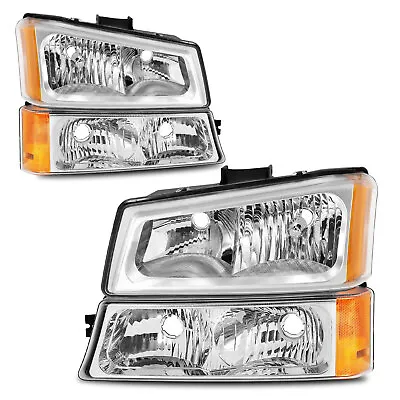 Headlights For 2003-2006 Chevy Silverado Avalanche Chrome +Signal Bumper Lamps • $54.99