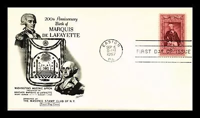 Us Cover Lafayette 200th Anniversary Fdc Masonic Stamp Club Of New York Unsealed • $0.01