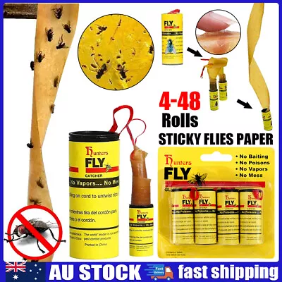 4-48 Rolls Sticky Fly Trap Paper Insect Bug Catcher Strip Flies Sticker AU • $10.69