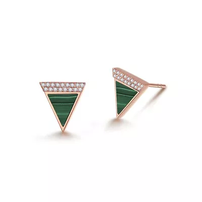 Handmade Pave Diamond With Malachite Triangle Silver Stud Black Onyx Stud • $85