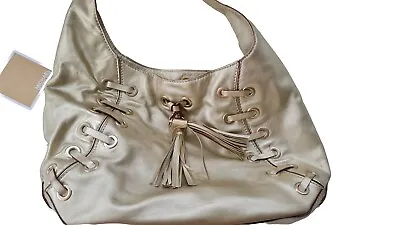 Michael Kors Astor Grommet Large Tassel Laced Hobo Shoulder Bag Gold Leather  • $49