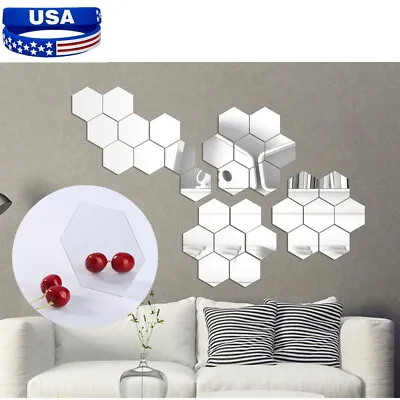 12pcs 3D Hexagon Acrylic Mirror Wall Stickers Home Room DIY Art Removable Decor • $4.99