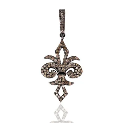 Pave Diamond Fleur De Lis Designer 925 Silver Charm Pendant Jewelry • $211.50