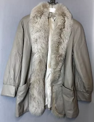 Charles Klein Vintage Women's Genuine Leather Coat Faux Fur Lining XL Cream • $69.99