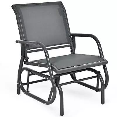 Costway Glider 1-Person Metal Rocking Chair Outdoor Armrest Garden Porch Gray • $132.79