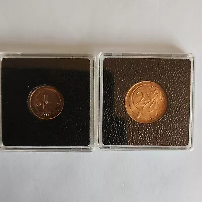 1966 Uncirculated 1-Cent And 2-Cent Coins In Lighthouse Quadrum Capsules • $14