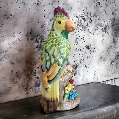 Antique European Porcelain Majolica Parrot Figurine Statue 9  READ • $79