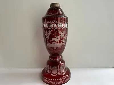 Antique Victoria Cranberry Bohemian Cut Crystal Glass Table Lamp • $120